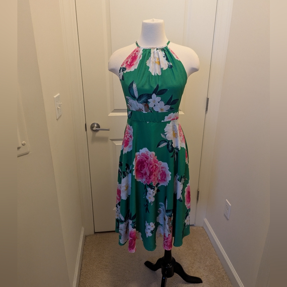 Eliza J Floral Green Halter Dress Size 4
